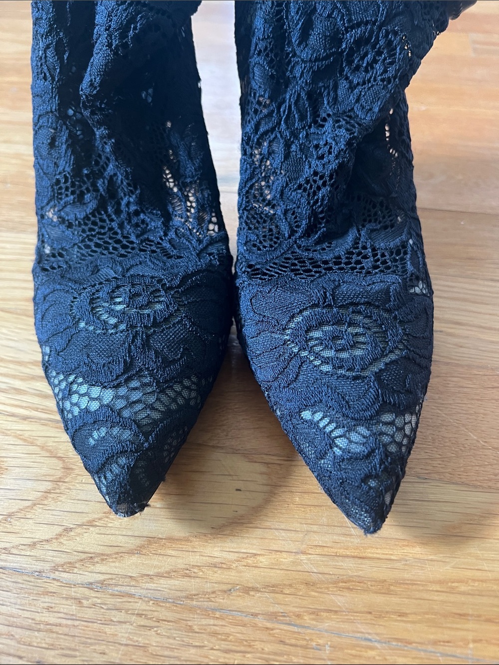 Charles David Black Lace Pointed Toe Heeled Boots